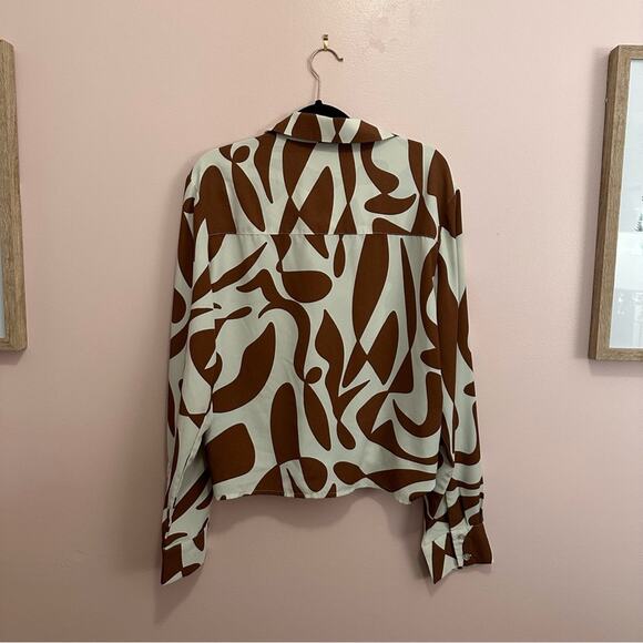 Sanctuary Tie Hem Button Down Safari Pattern Long Sleeve Shirt XL - Picture 7 of 9